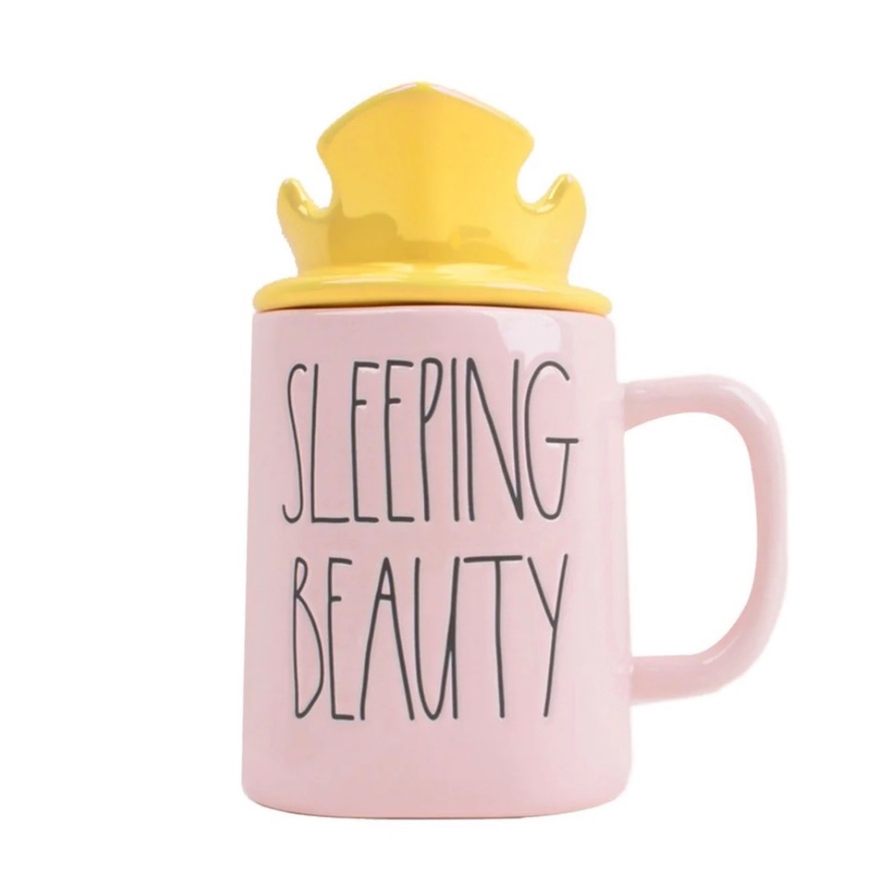 Rae Dunn Disney Sleeping Beauty Mug and Crown Princess Topper Pink